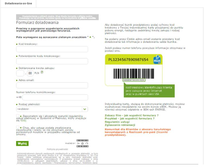 Doładowanie licznika energii online